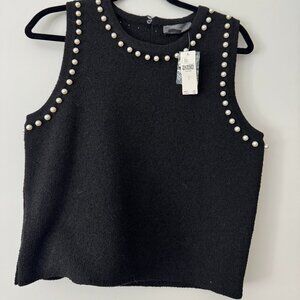Anthropologie Black Sweater Vest with Pearl Detail